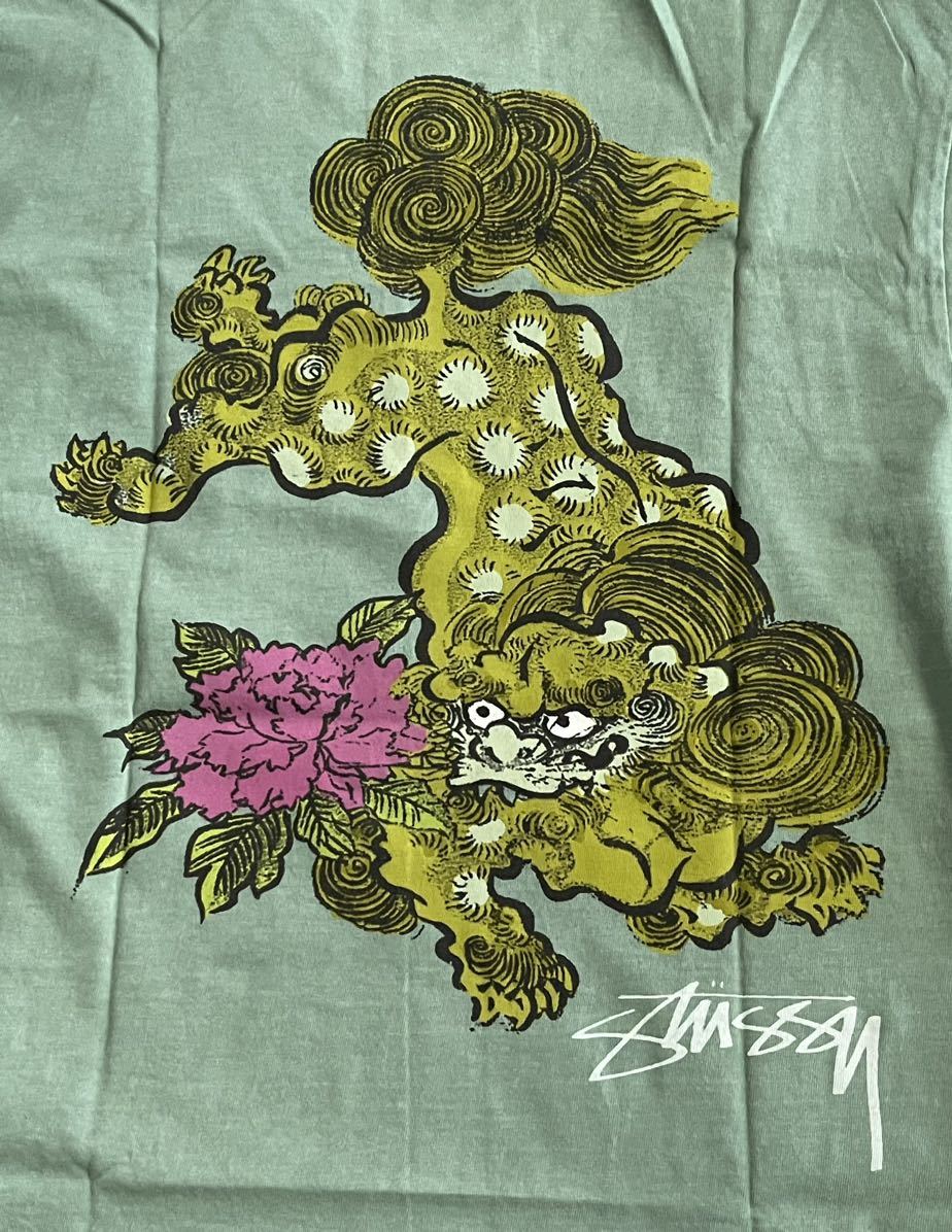 STUSSY Tシャツ サイズM グリーン 緑 洗い加工 シーサー 沖縄 完売品 当時物_画像4