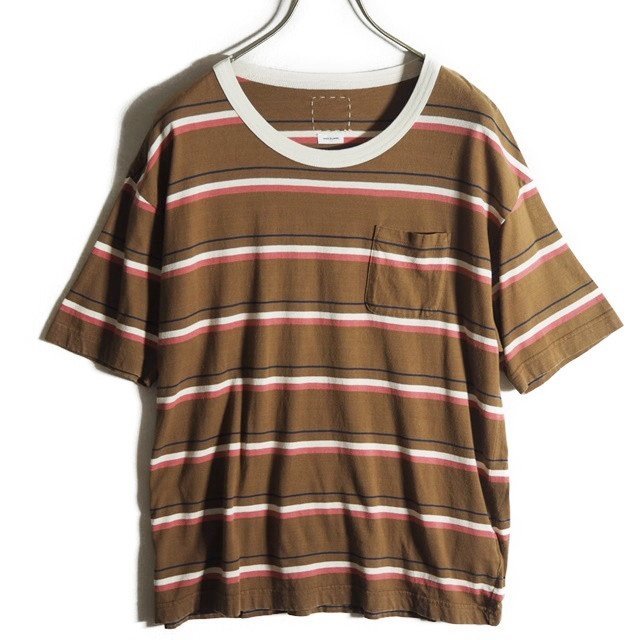 M1362f16　■visvim ビズビム■　新品 19AW BORDER JUMBO Tee S/S ブラウン 2/M ポケット付き 半袖 ボーダー Tシャツ 0119205010028 春夏_画像1