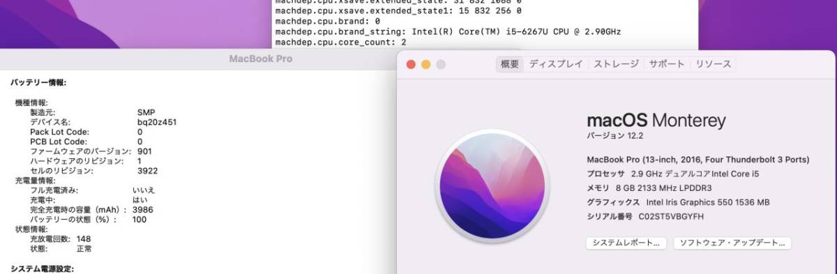 訳有 2K対応 13.3型 Apple MacBook Pro A1706 Mid-2016 TouchBar macOS Monterey(正規Win11追加可) 六世代 i5-6267U 8GB NVMe 256GB-SSD_画像4