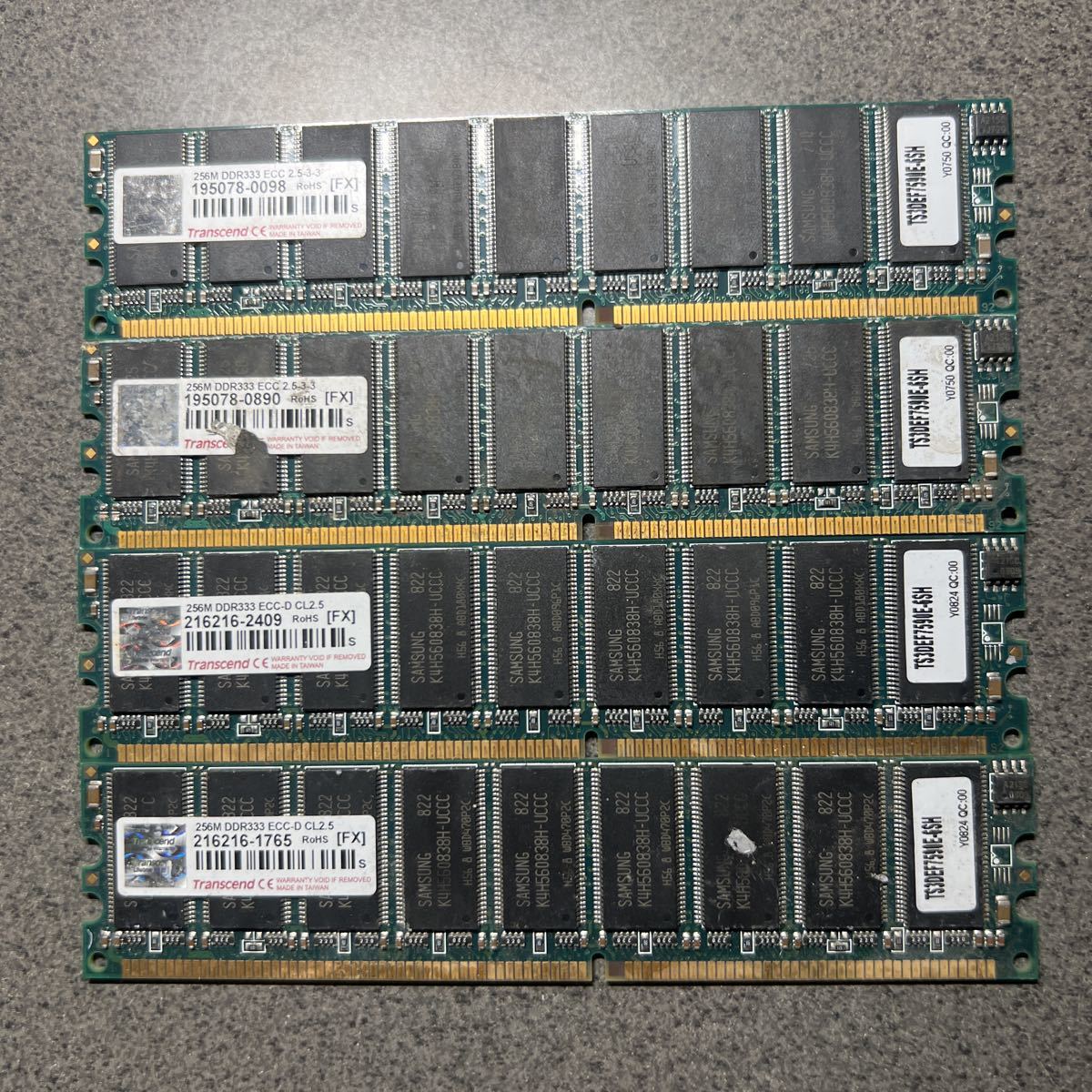 Transcend 256MB DDR333 ECC-D CL2.5、256MB DDR333 ECC 2.5〜3.3 計4枚1セット_画像1