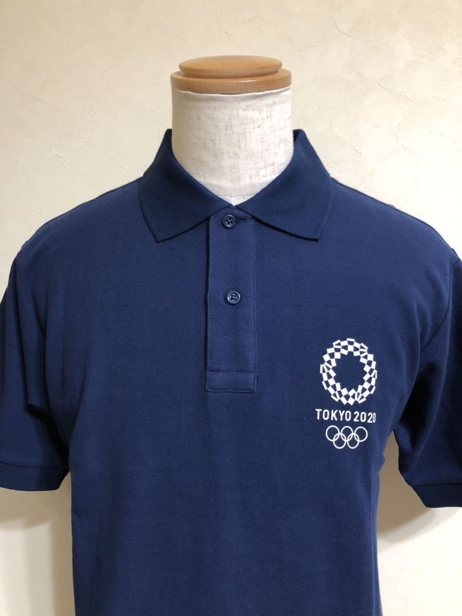 【未使用】 TOKYO2020 東京 オリンピック エンブレム 五輪 オフィシャル 鹿の子 ポロシャツ サイズL 半袖 ネイビー_画像3