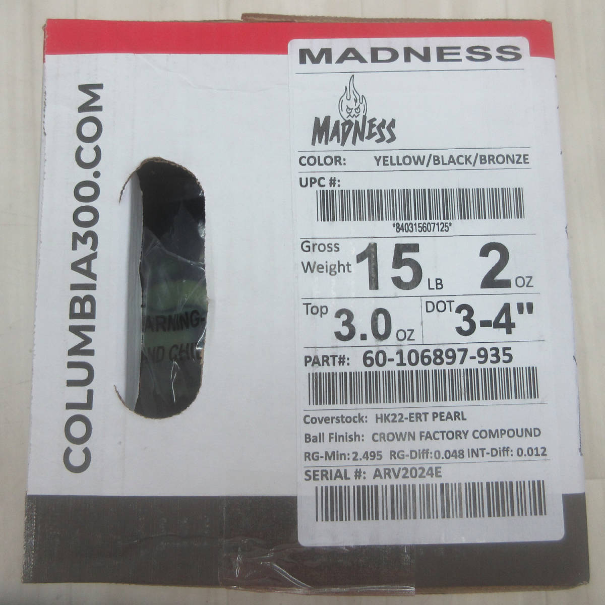 誠実】 【新品】ボウリングボール Columbia マッドネス 15ポンド