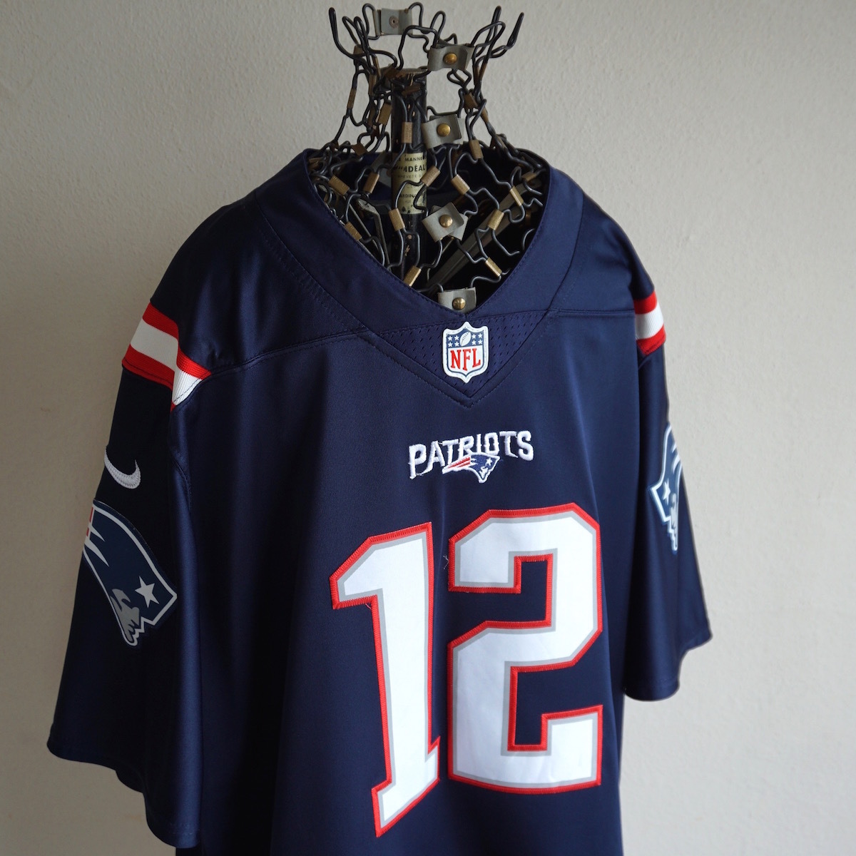 2010s NIKE NFL パトリオッツ PATRIOTS #12 BRADY メッシュフットボールゲームTシャツ L ネイビー ユニフォーム USA ヴィンテージ 古着