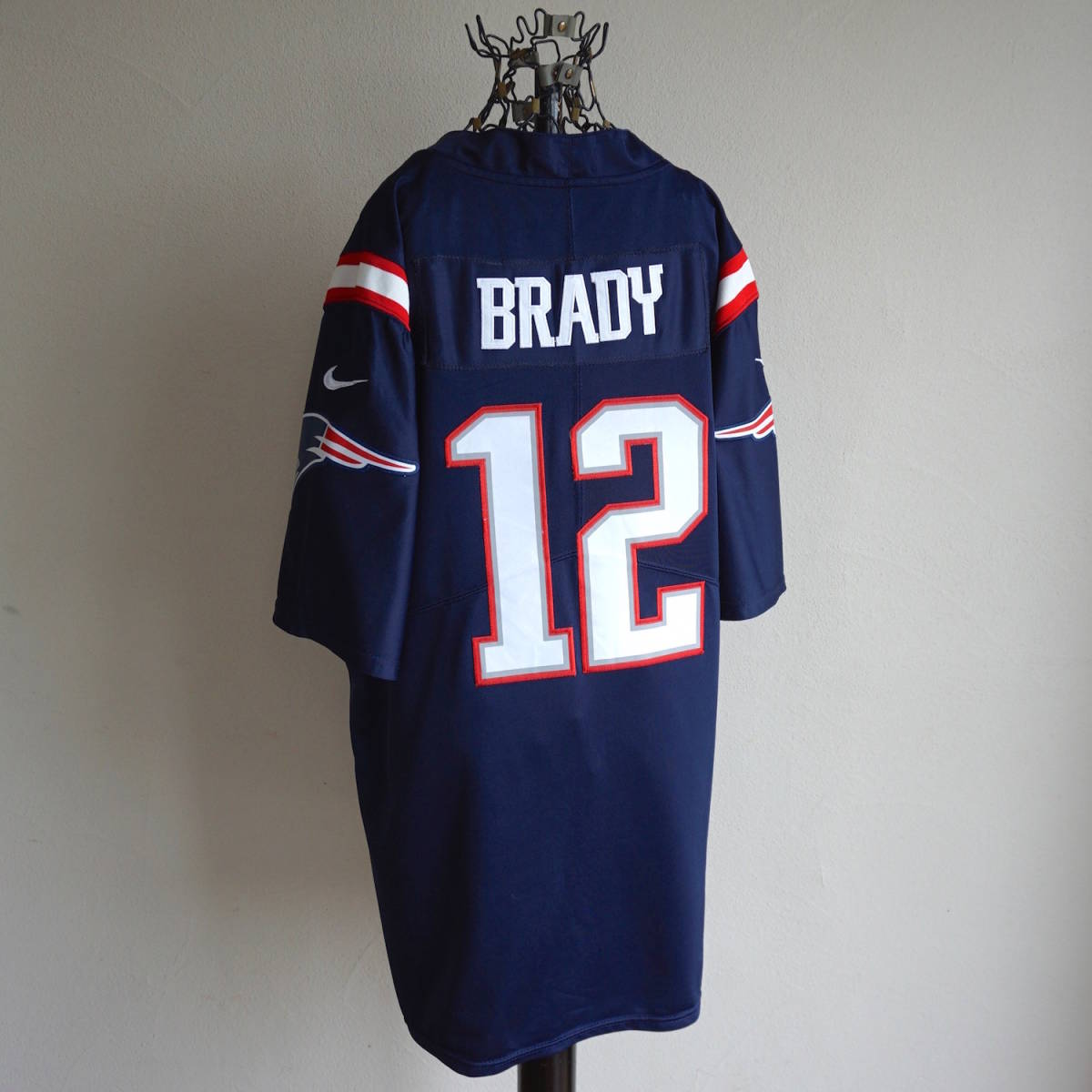 2010s NIKE NFL パトリオッツ PATRIOTS #12 BRADY メッシュフットボールゲームTシャツ L ネイビー ユニフォーム USA ヴィンテージ 古着