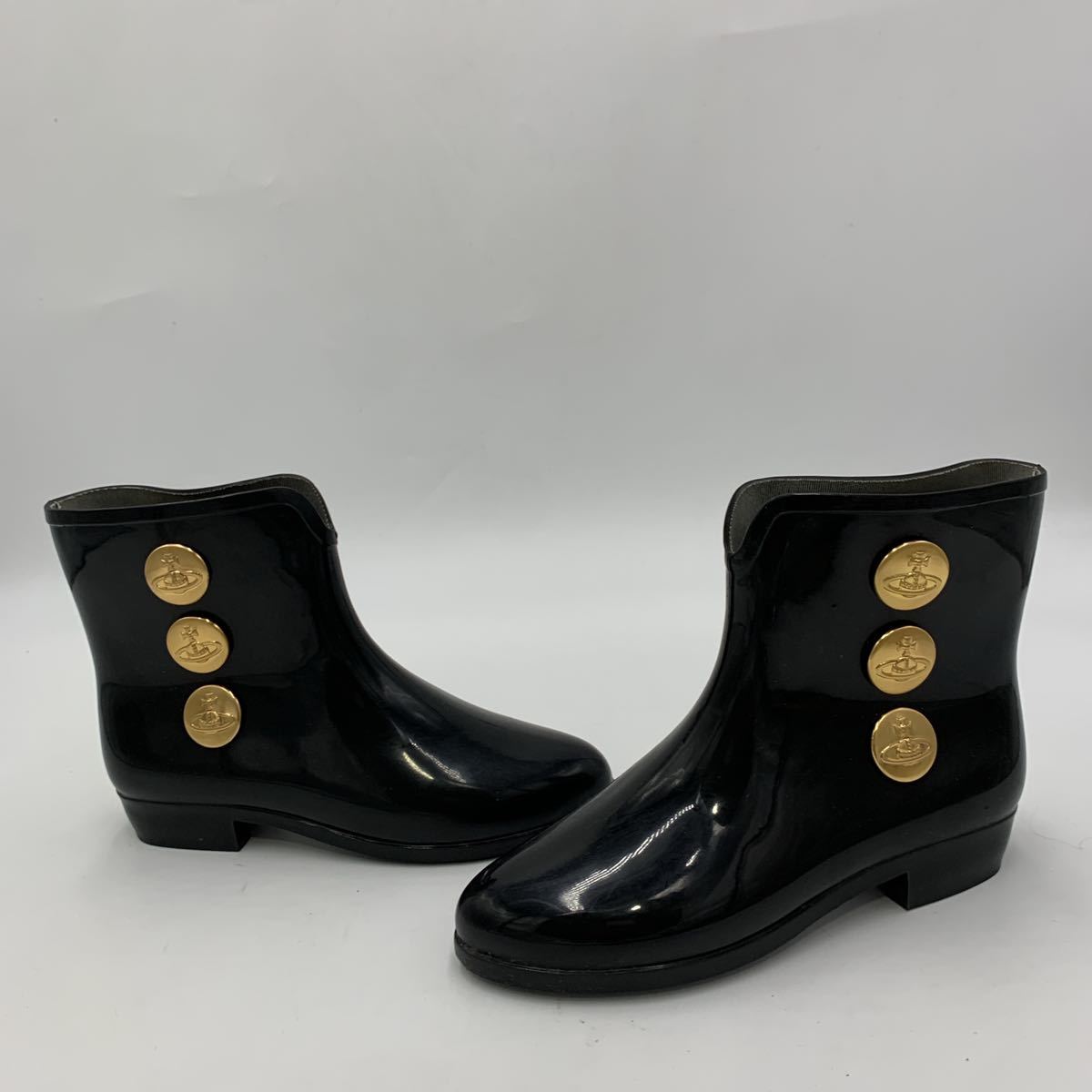 F ＊ 美品 '高級感溢れる' Vivienne Westwood ヴィヴィアンウエストウッド × melissa メリッサ 長靴 ショート レインブーツ US6 23cm 黒_画像3