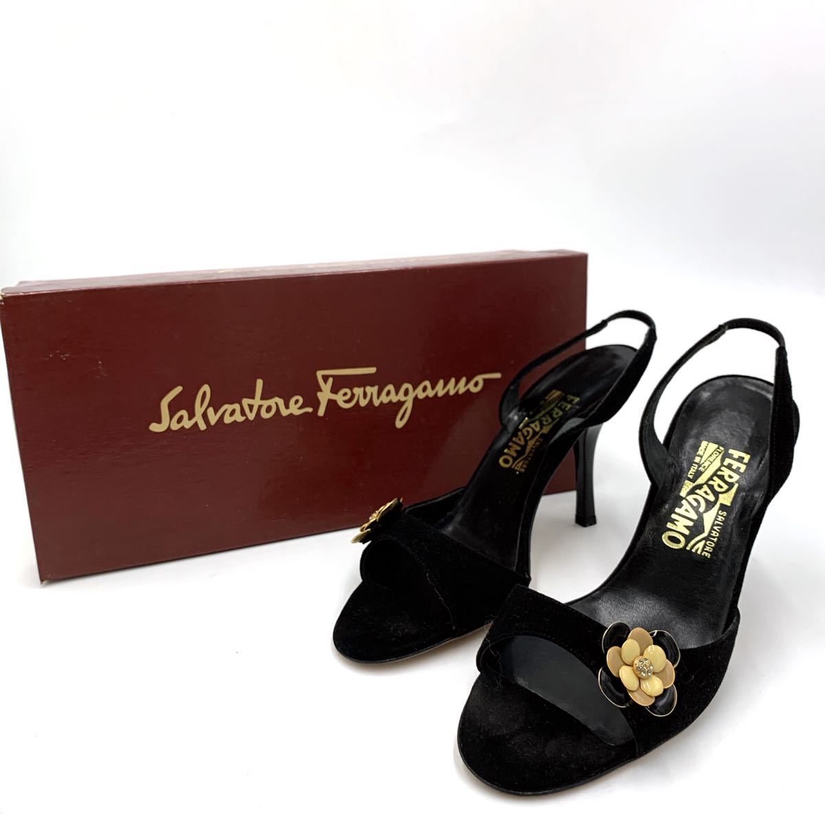 ＊ 良品 箱付き 伊製 '高級婦人靴' サルヴァトーレフェラガモ Salvatore Ferragamo 本革 バックストラップ / ヒール サンダル 6.5C 23.5cm_画像1