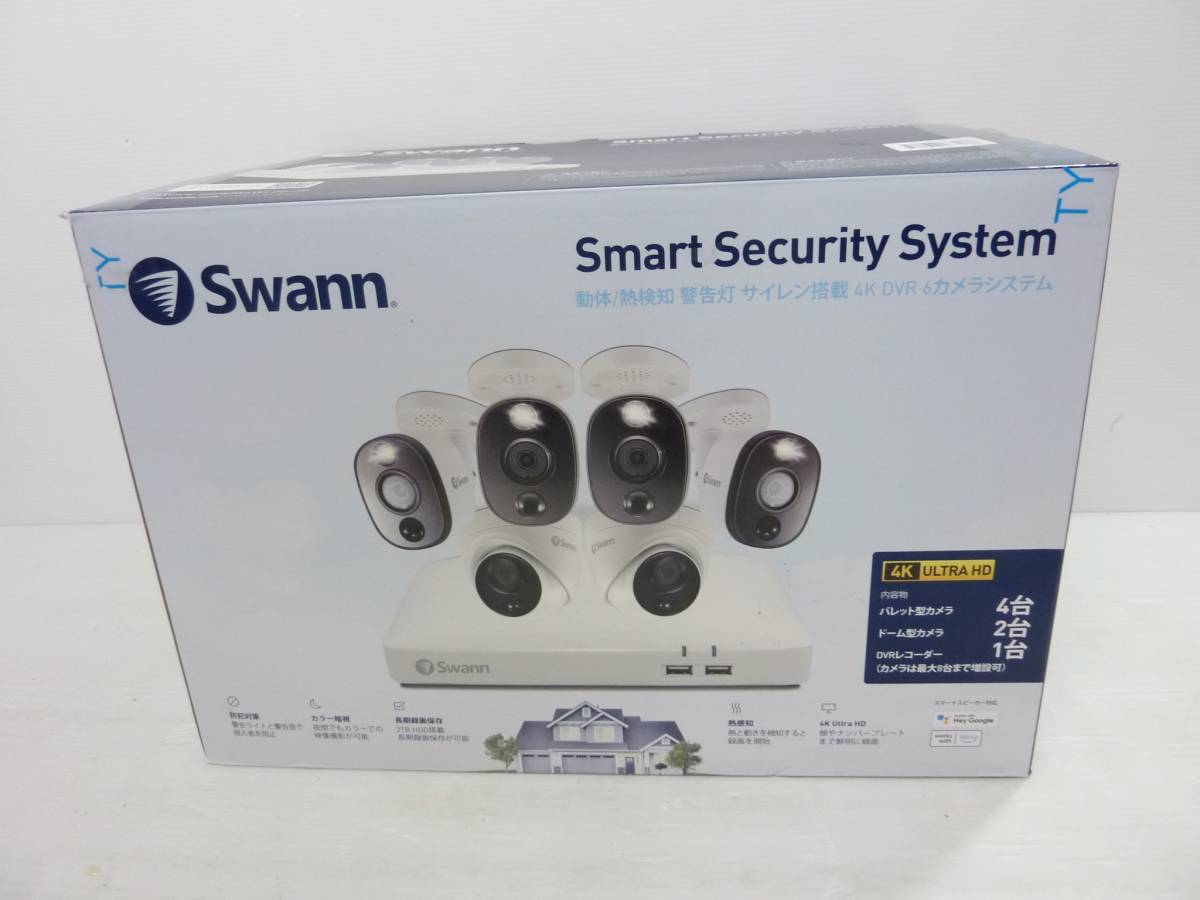 CV5161c 未使用 SWAN スワン 8CH 4K DVRシステム 2TB 警告ライト バレット型 カメラ2台&ドーム型 カメラ4台 計6台セット SWDVK-85680W4WL2D_画像1
