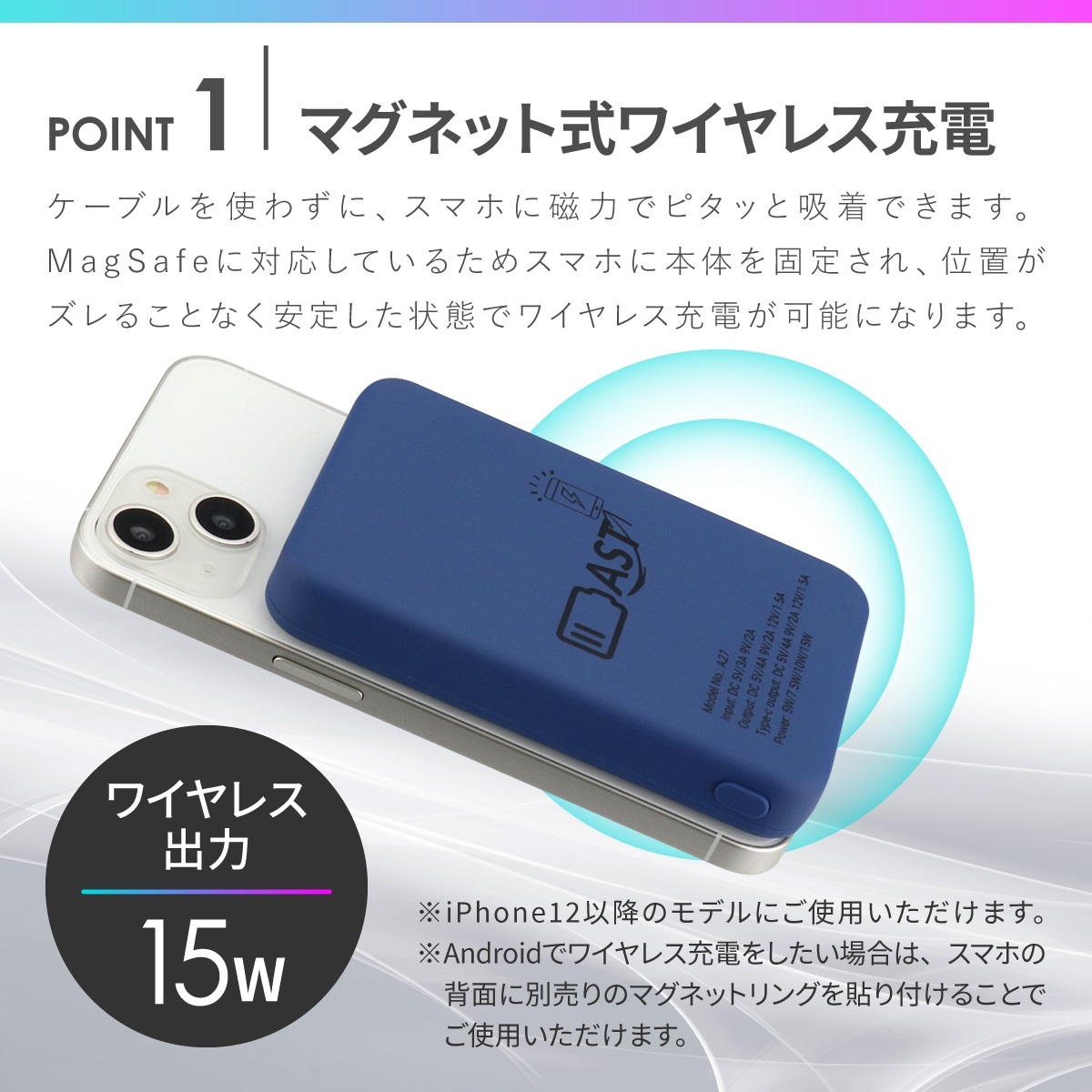 ★☆magsafe対応ワイヤレス充電 モバイルバッテリー　大容量10000mAh　ホワイト　PSEマーク表示あり　☆★_画像2