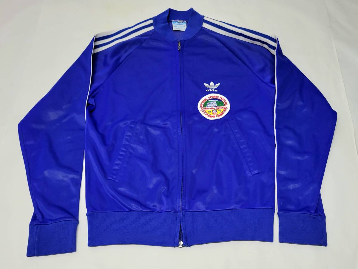 良好 80s USA製 adidas ATP トラックトップ トラックジャケット 青 白 Sサイズ バックプリント vintage ビンテージ ジャージ