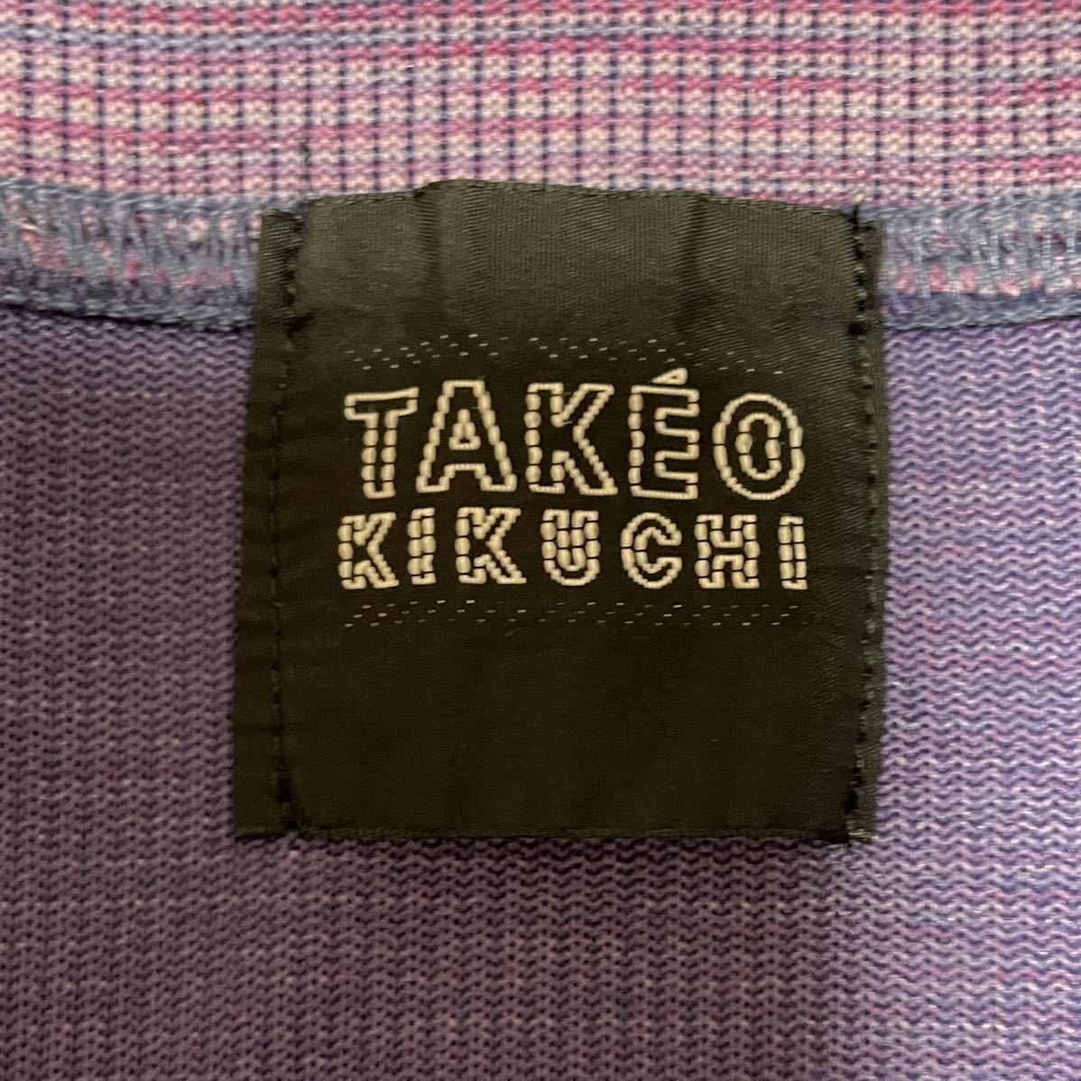 タケオキクチ【TAKEO KIKUCHI】半袖Vネックカットソー Tシャツ S〜Ｍサイズ相当 チェック パープル/紫系 日本製 ヴィンテージ？レアタグ？_画像6