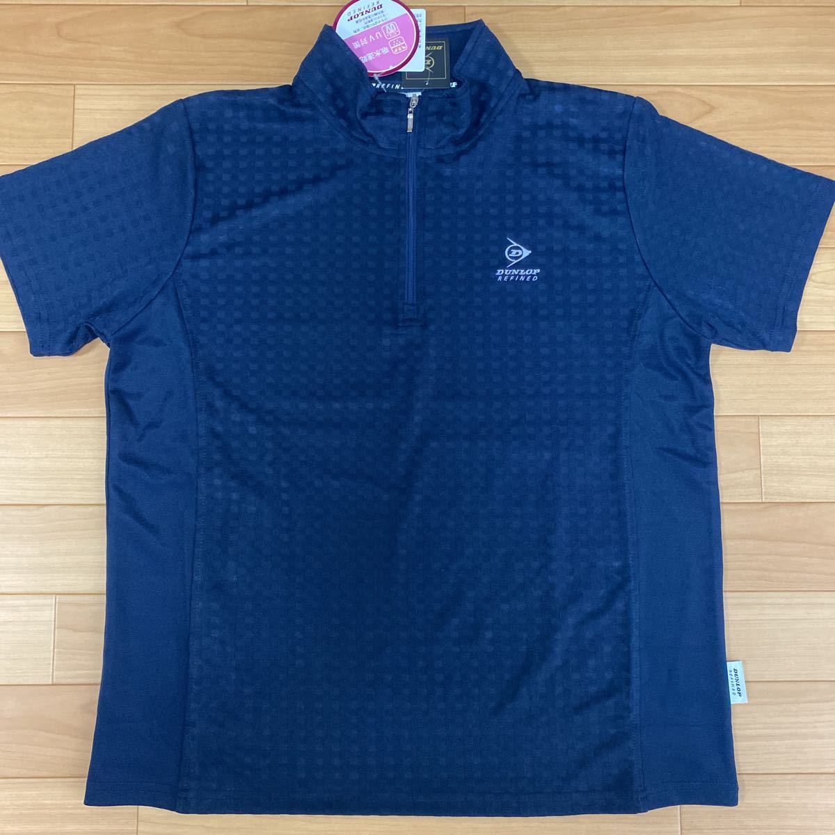 LL ②ダンロップ DUNLOP REFINED新品 レディース 半袖ポロシャツ 襟付きシャツ 紺 ハーフジップ アウトドア スポーツ ゴルフウェア golfの画像2