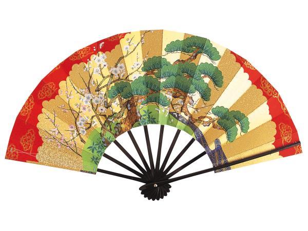 9104, Mai fan Japan dancing,.. for 29cm both sides gold sand . manner, pine bamboo plum black paint . capital fan box attaching 