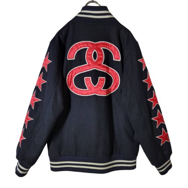 【レア】90s ビンテージ STUSSY ステューシー スタジャン 80 バックデカロゴ ワッペン メンズ Sサイズ 黒 アームスター_画像3