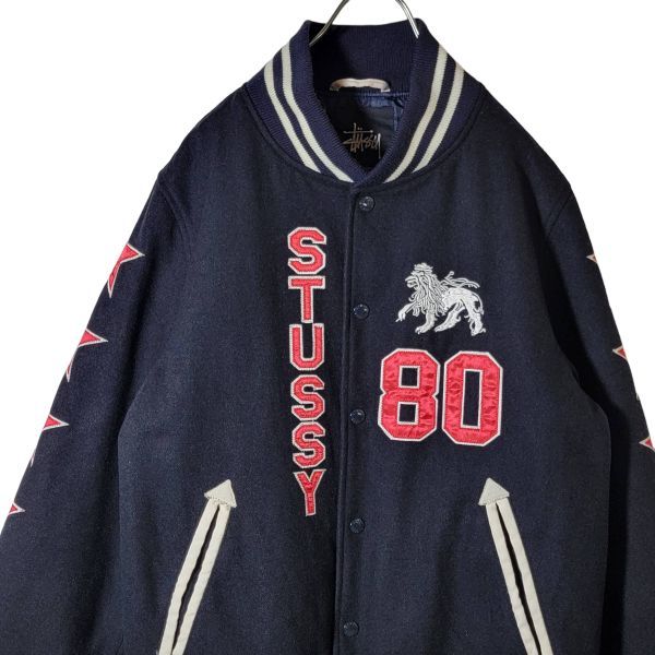 【レア】90s ビンテージ STUSSY ステューシー スタジャン 80 バックデカロゴ ワッペン メンズ Sサイズ 黒 アームスター_画像1