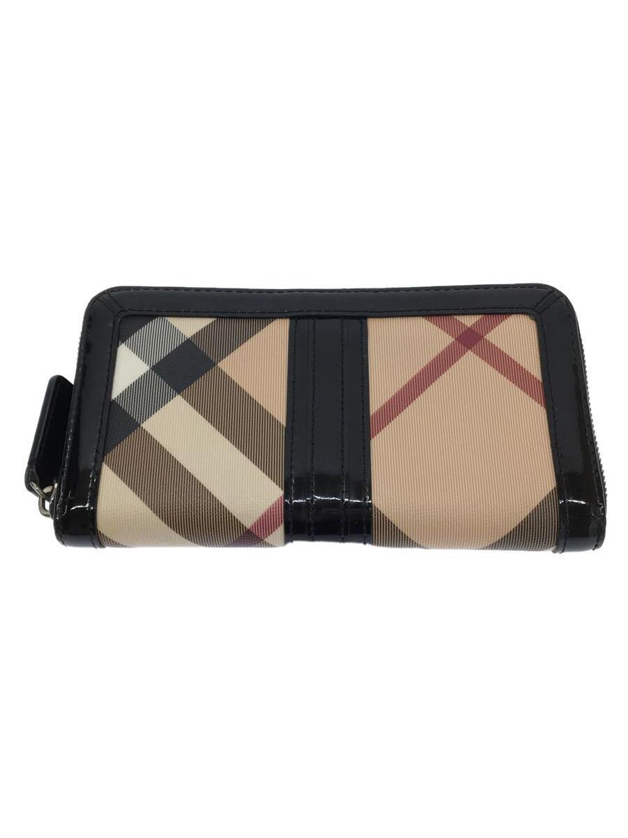 買い誠実 BURBERRY◇ラウンドファスナー長財布/エナメル/BEG/ノバ