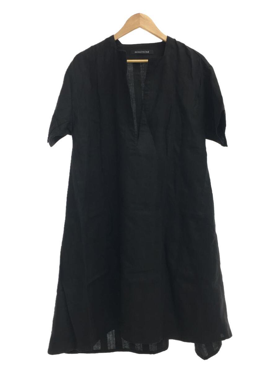 正規店仕入れの mizuiro ind◇半袖ワンピース/FREE/リネン/BLK/無地 M