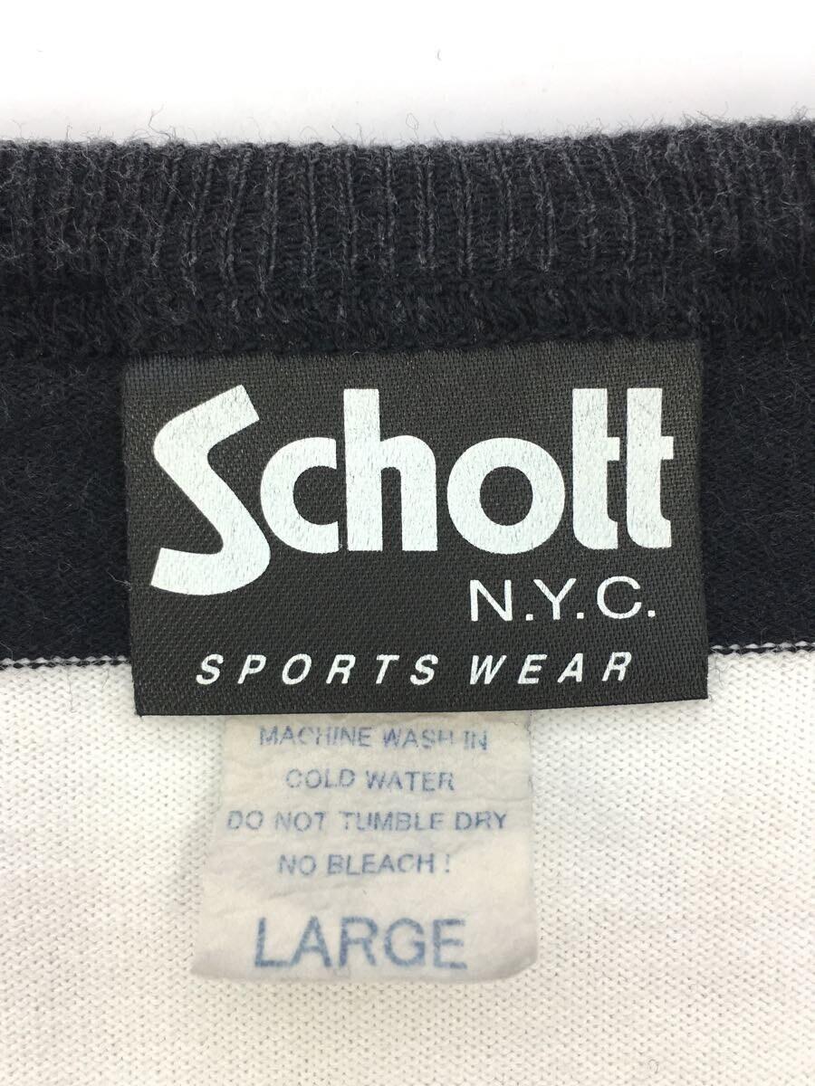Schott◆Tシャツ胸ポケット/刺繍/L/コットン/WHT/ボーダー