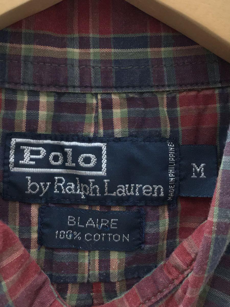 POLO RALPH LAUREN◆90s/BLAIRE/半袖シャツ/M/コットン/RED/チェック_画像3