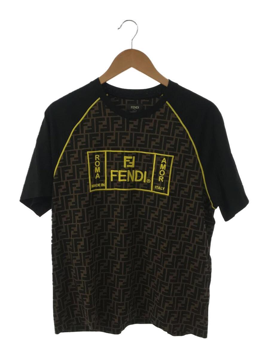 FENDI◆ROMA|AMOR/ズッカ柄/FF/ラグランTシャツ/M/コットン/BLK/FY0980 A87D_画像1