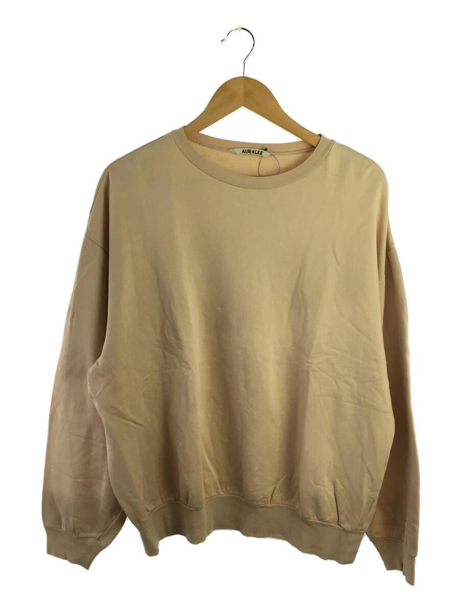 AURALEE◆ELASTIC HIGH GAUGE SWEAT P/O/スウェット/4/コットン/ベージュ