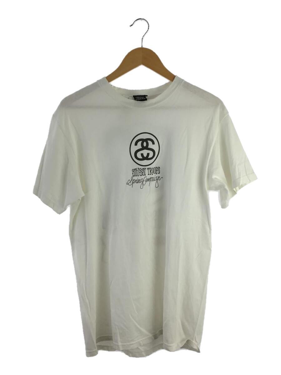 STUSSY◆Tシャツ/M/コットン/WHT/プリント/穴有_画像1