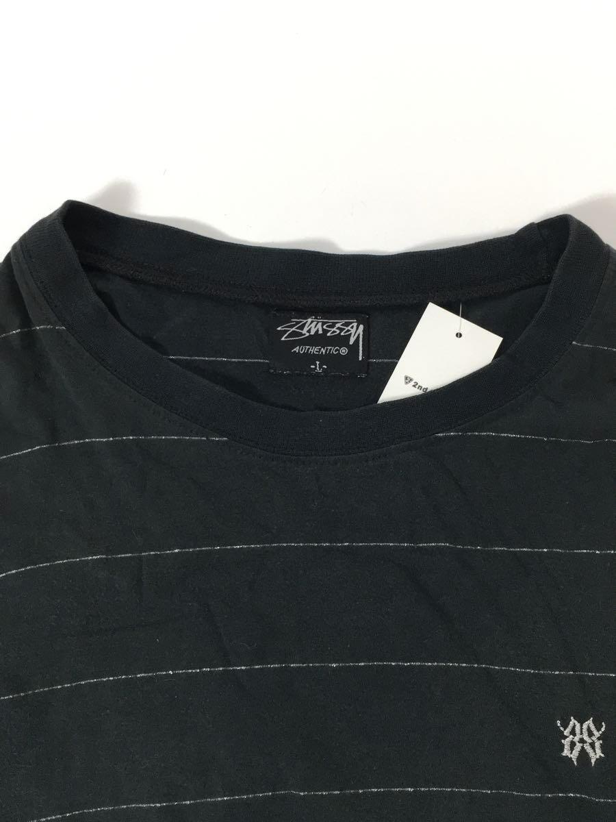 STUSSY◆Tシャツ/L/コットン/BLK/00s/ラメボーダー_画像4