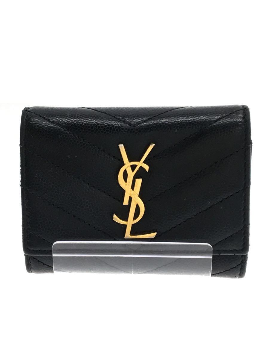 YVES SAINT LAURENT* key case / leather /BLK/ plain / lady's 