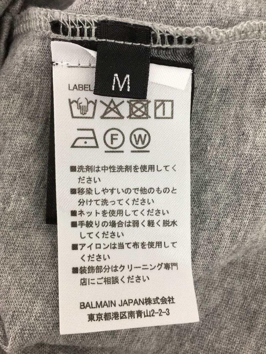 BALMAIN◆ダメージ加工Tシャツ/M/コットン/GRY/無地/POHJ607C134_画像4