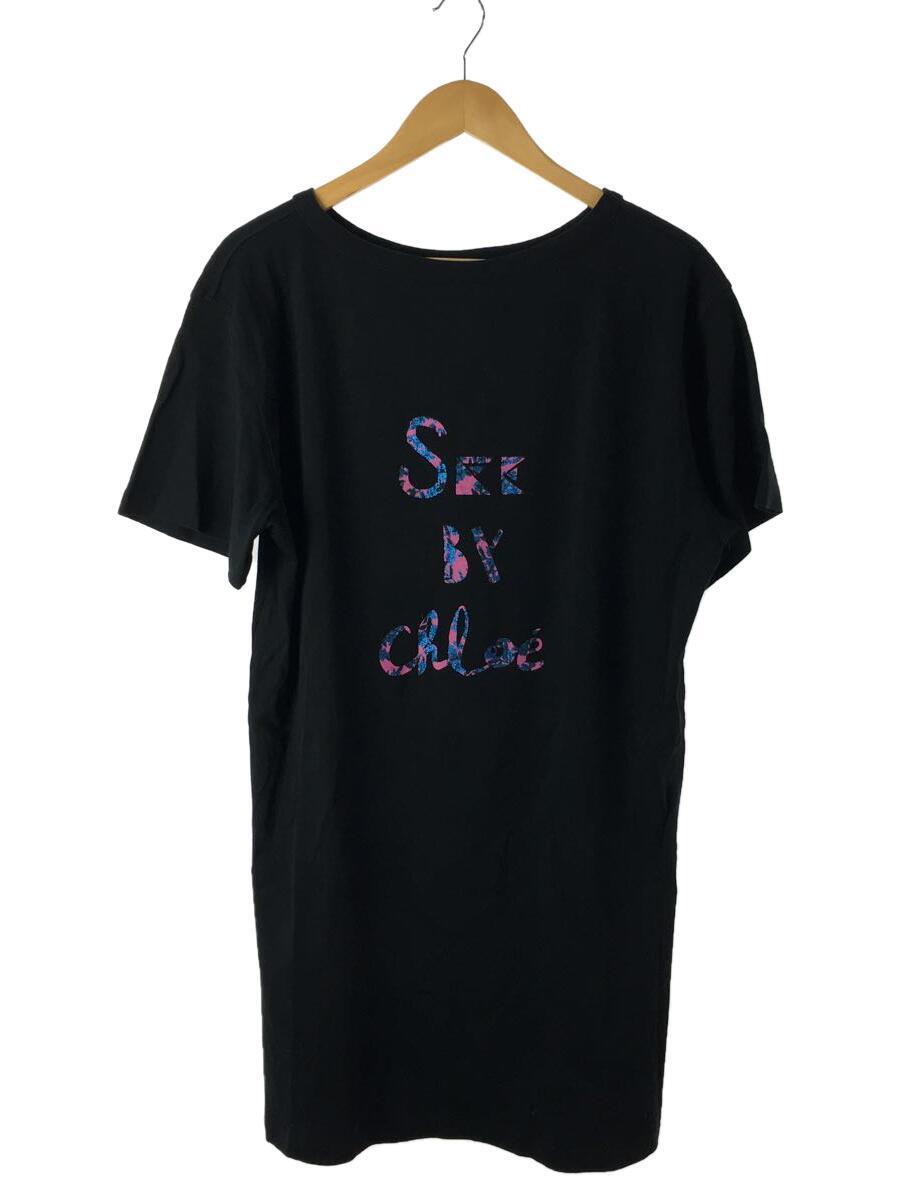 SEE BY CHLOE◆ロゴ半袖ワンピース/40/コットン/BLK/M3290_画像1