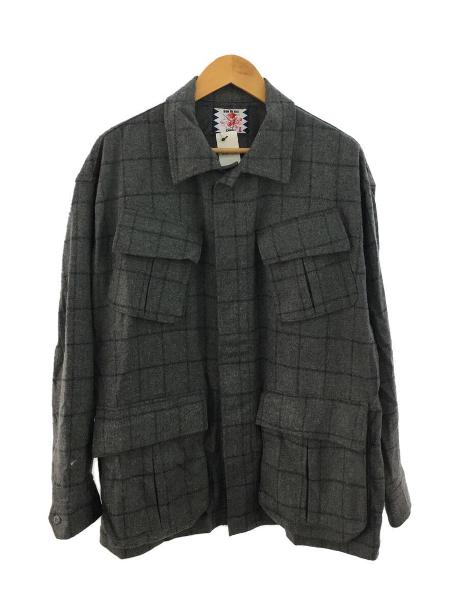 SON OF THE CHEESE◆Wool Fatigue Shirt/L/ウール/GRY/チェック/SC2020-SH09