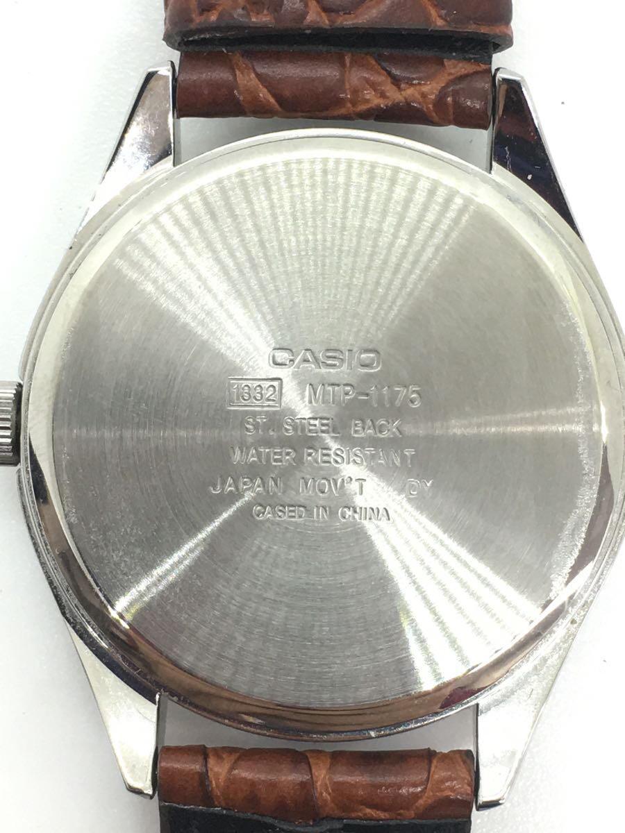 CASIO◆クォーツ腕時計/アナログ/レザー/GLD/BRW/MTP-1175_画像3