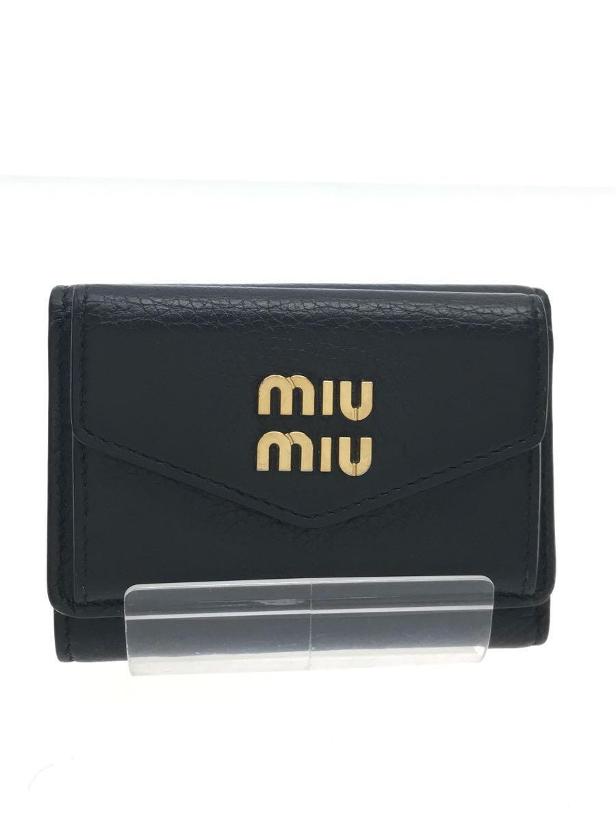 MIU MIU◆3つ折り財布/レザー/BLK/レディース