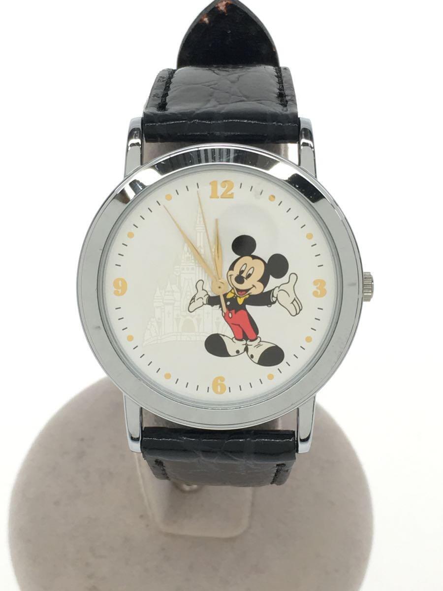 Disney◆クォーツ腕時計/アナログ/レザー/WHT/BLK/SS/V821-0240