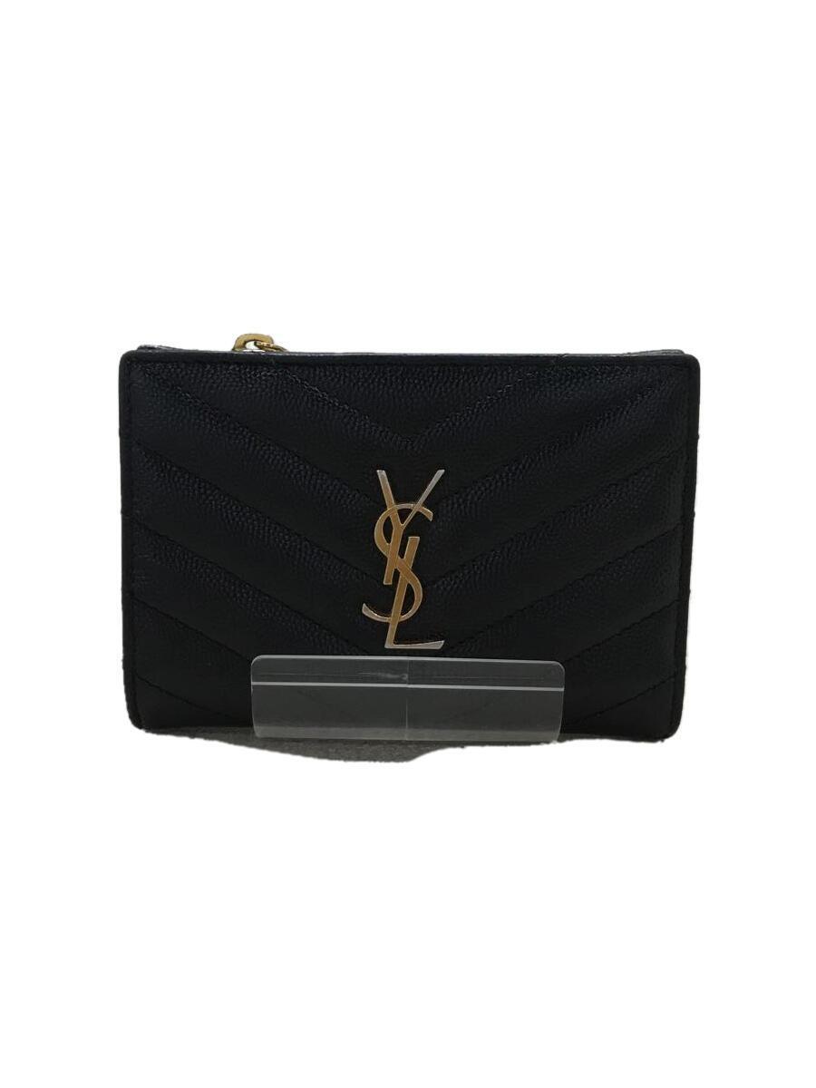 売れ筋介護用品も！ YVES LAURENT◇2つ折り財布/レザー/ブラック/黒