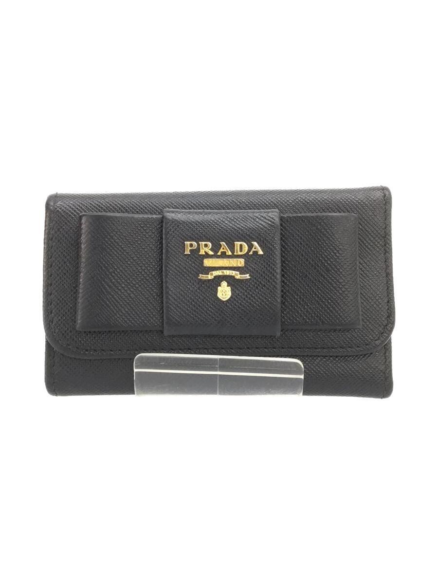 PRADA◆キーケース/PVC/BLK/無地/レディース