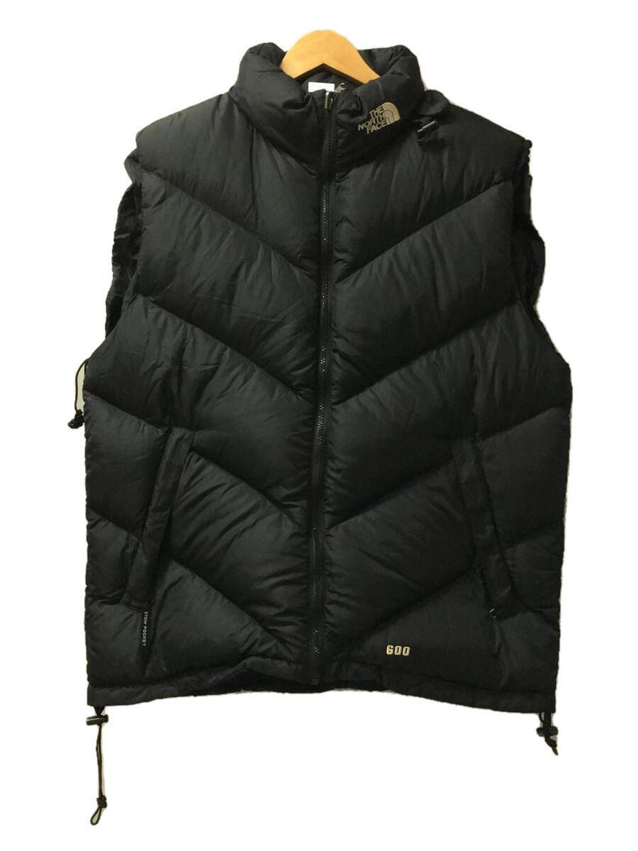 THE NORTH FACE◆90s/vintage/ASCENT DOWN VEST/ダウンベスト/L/ナイロン/BLK/無地