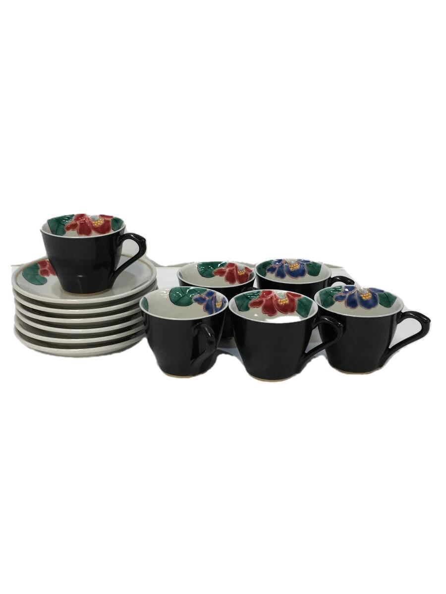 10166円 九谷焼/カップ&ソーサー/12点/BLK/椿/伊野正峰/陶歴有 10166円 九谷焼/カップ&ソーサー/12点/BLK/椿/伊野正峰/陶歴有