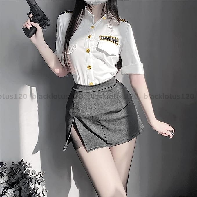 セクシー ポリス 警察官 婦警 制服 エロかわ コスプレ衣装 JK JC マイクロミニ コスチューム ハロウィン パーティー 仮装 新品 M 1831_画像9