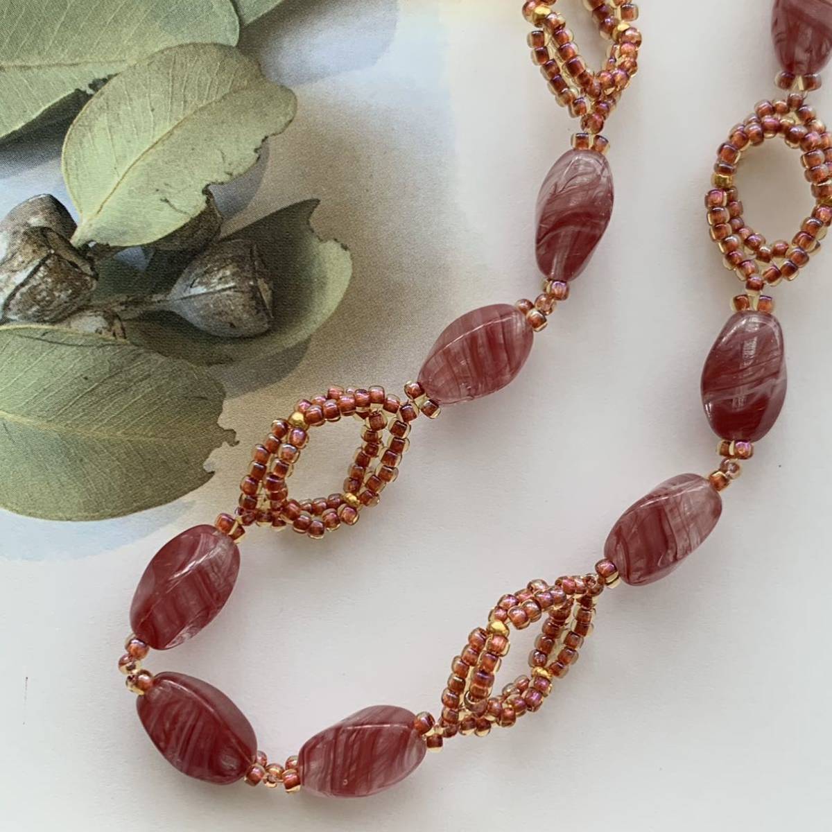  hand made * Czech beads 4 surface twist necklace wine color 60~64. long necklace beads necklace No.1868