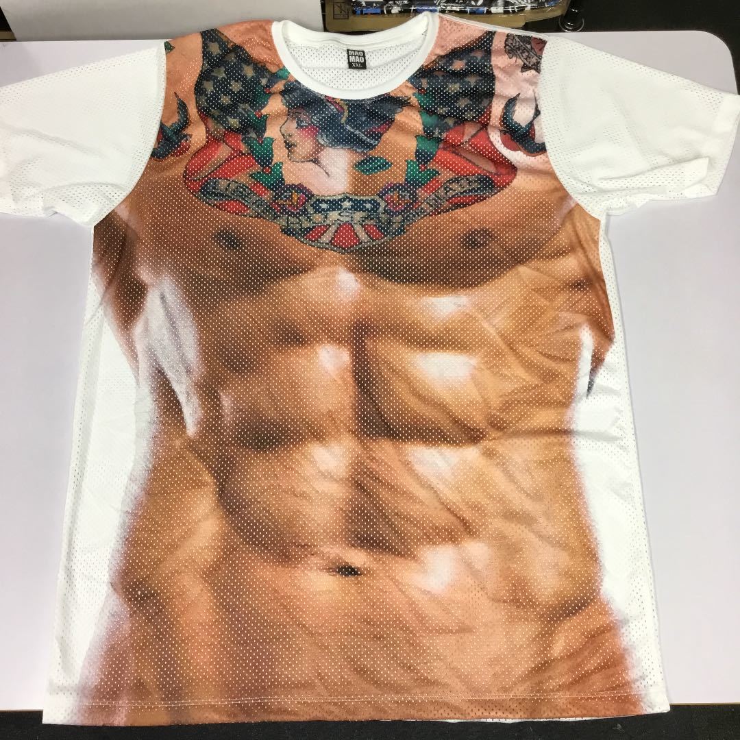 デザインメッシュ半袖Tシャツ XXLサイズ　タトゥー 腹筋6パック　TATTOO DBR4D_画像1