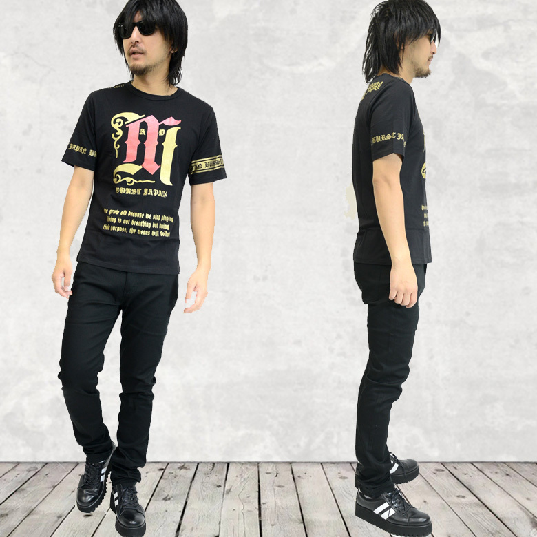  【MAD BURST JAPAN】箔ツートンプリント半袖Tシャツ【型番70740】新品レットｘゴールド　ブラック㎜_画像5