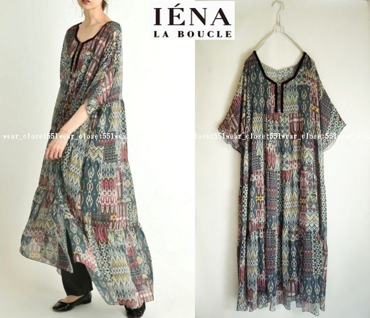 2020 美品IENA LA BOUCLE イエナ☆TRIBAL プリント ロングワンピース F 秋色★31900円