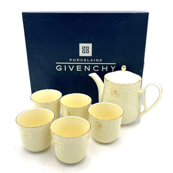 未使用☆GIVENCHY/ジバンシー 茶器セット 湯呑5客 ティーポット付き