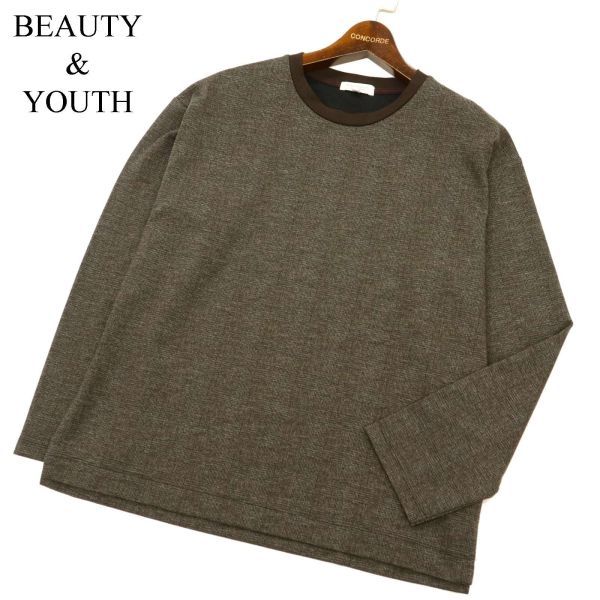 美品★ BEAUTY&YOUTH ユナイテッドアローズ 長袖 グレンチェック★ ポンチ ワイドフォルム カットソー Tシャツ Sz.M　メンズ　C3T07171_8#F_画像1