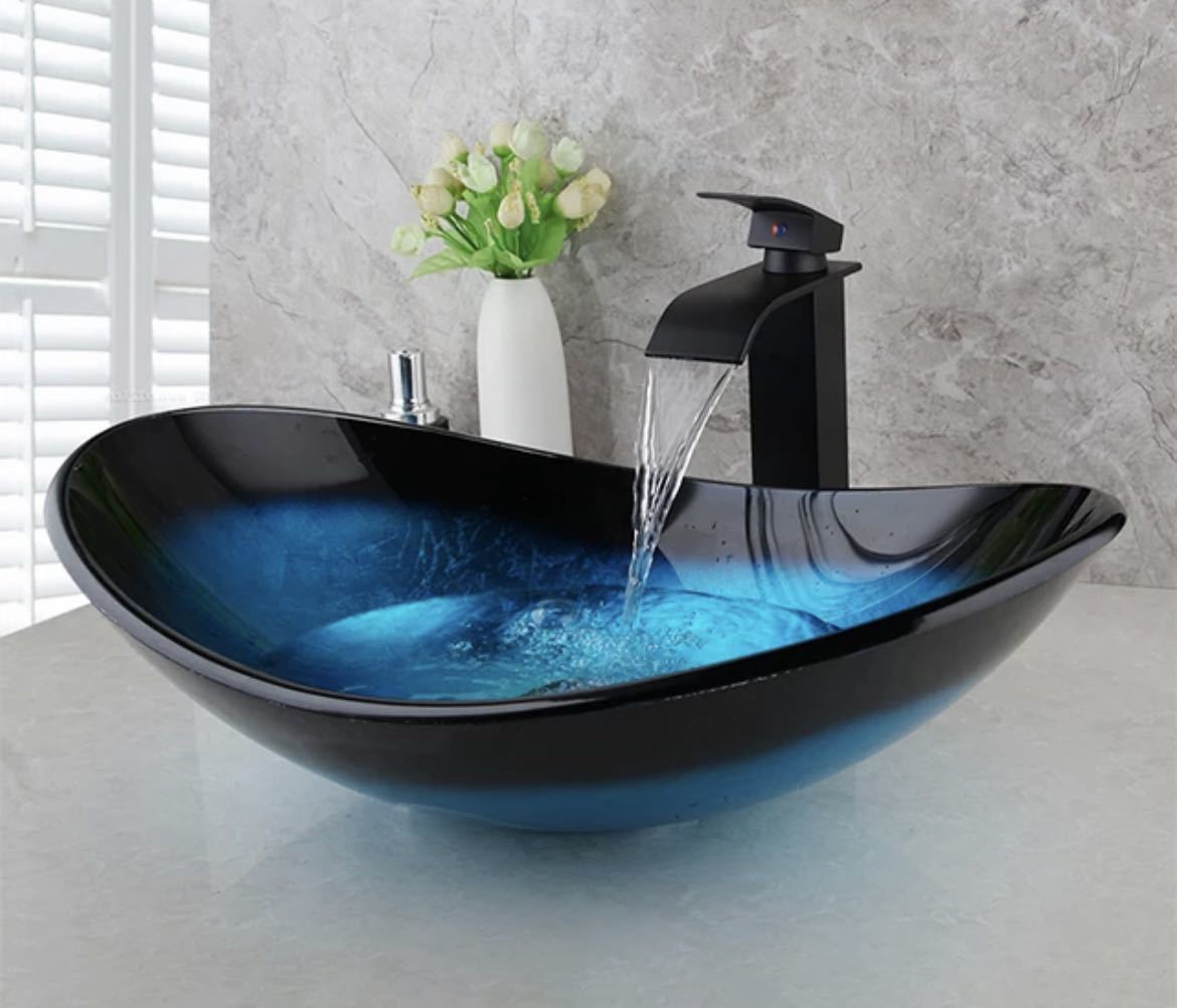 A008浴室洗面台 強化ガラス 真ちゅうカウンター洗面器 真ちゅう盆地 ハンドペイントビクトリーシンクベッセルシンク