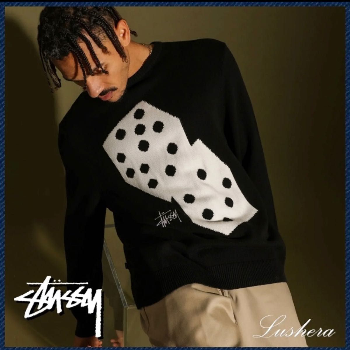 STUSSY ステューシー DICE KNIT CREW ロゴ ニットセーター｜PayPayフリマ