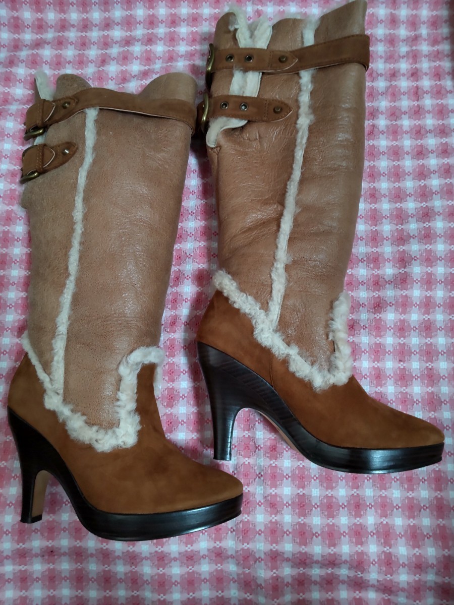 代引可】 BLUE BURBERRY LABEL ☆ サイズ5 ロングブーツ 24.5cm