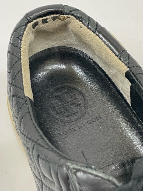 (I07020) トリーバーチ TORY BURCH 32158219 レザー キルティング スニーカー 6Ｍ ブラック_画像8