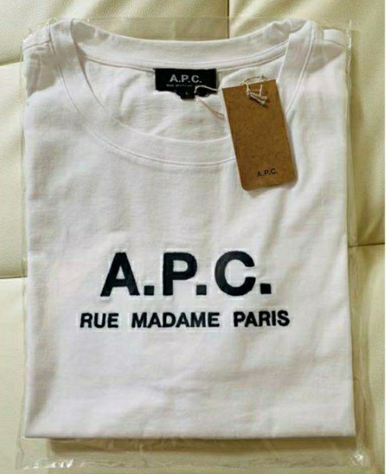 APC アーペーセー 刺繍ロゴ　A.P.C 半袖Tシャツ コットン アー ペーセーロゴプリント入り ホワイト ブランド 新品未使用 Lサイズ 男女兼用