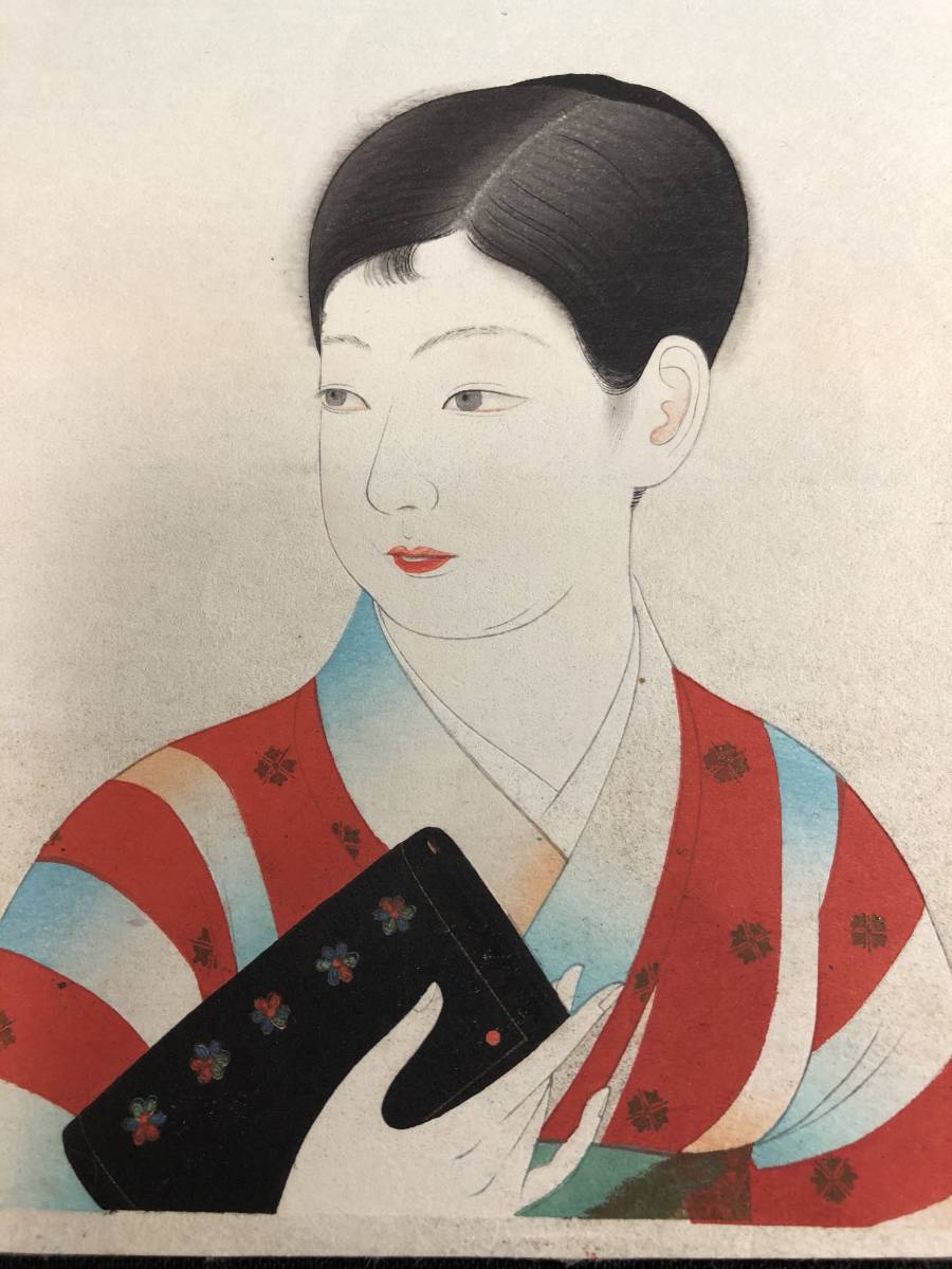 1837真作 中村大三郎/画 美人画□着物に財布?□西洋文化 洋風 彩